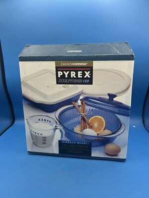 NIB Crown Corning Pyrex Cobalt Blue Sculptured 6 Piece Bake N Store Set Sealed 