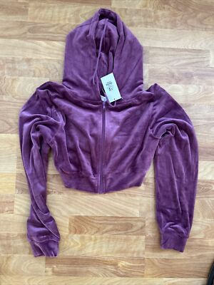 NEW Refuge Athletics Women Sz Xs Velvet Crop Hoodie Purple NWT