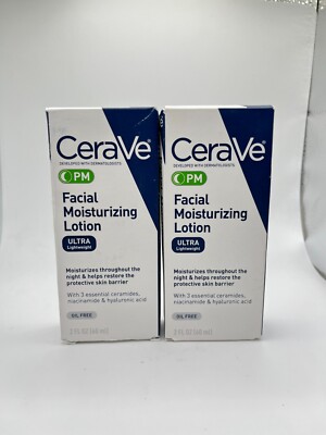 CeraVe PM Facial Moisturizer, 2 Ounce (Pack of 2) | Lotion | Face | Ultra-Light
