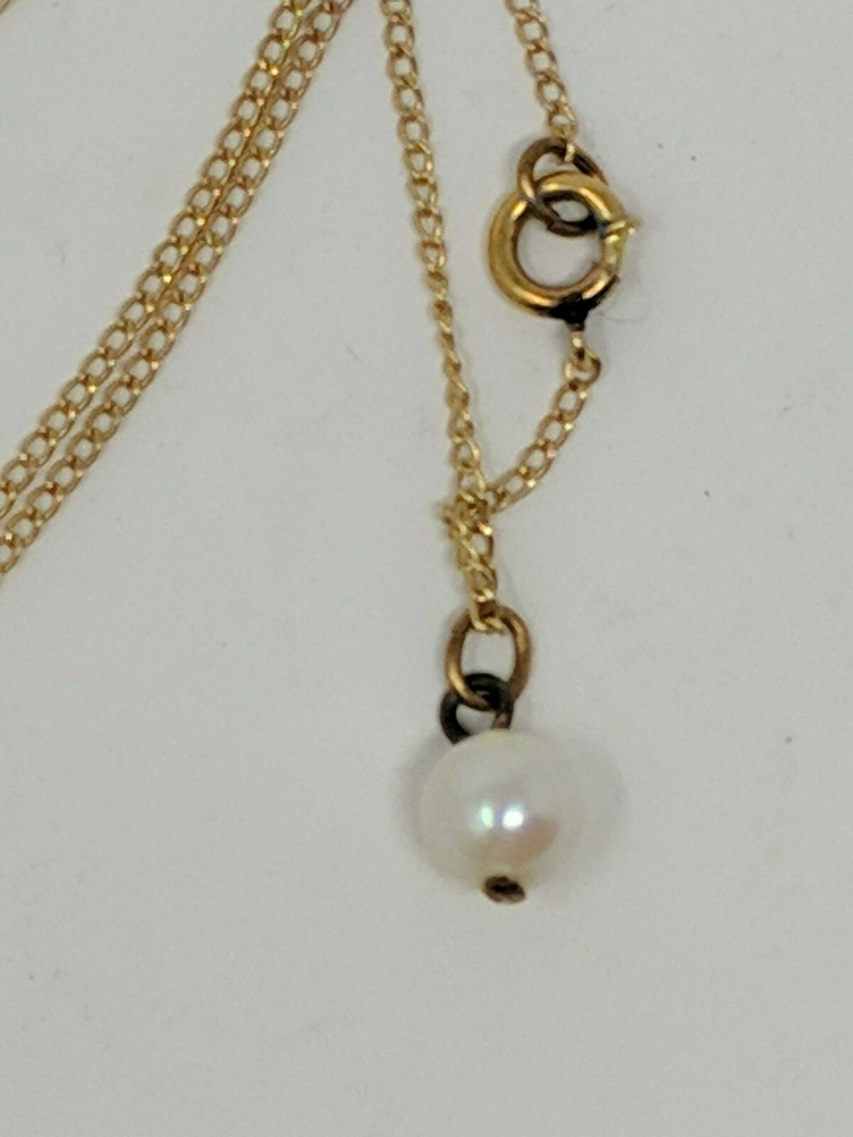 Single 4 mm Faux Pearl on Gold Tone Chain 14