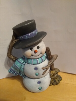 Ceramic Snowman On A Windy Snow Day