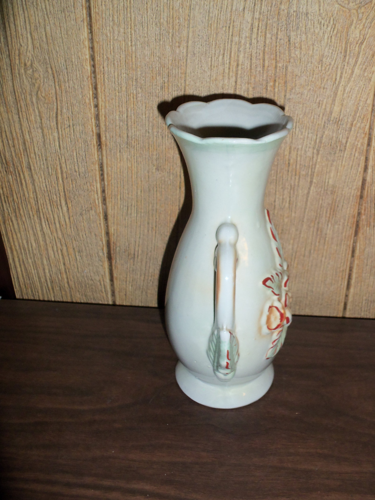 Vintage Lustre Vase - Made in Brazil - Raised Floral  Double Handle