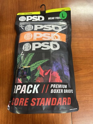 PSD 3 PACK Premium Boxer Briefs Core Standard Men's LARGE (36-38)