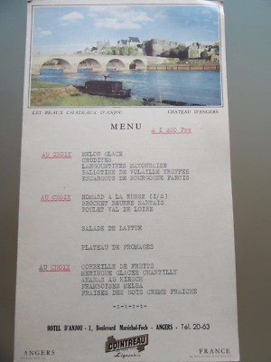 MENÜ RESTAURANT UM 1970 ANGERS HOTEL D'ANJOU