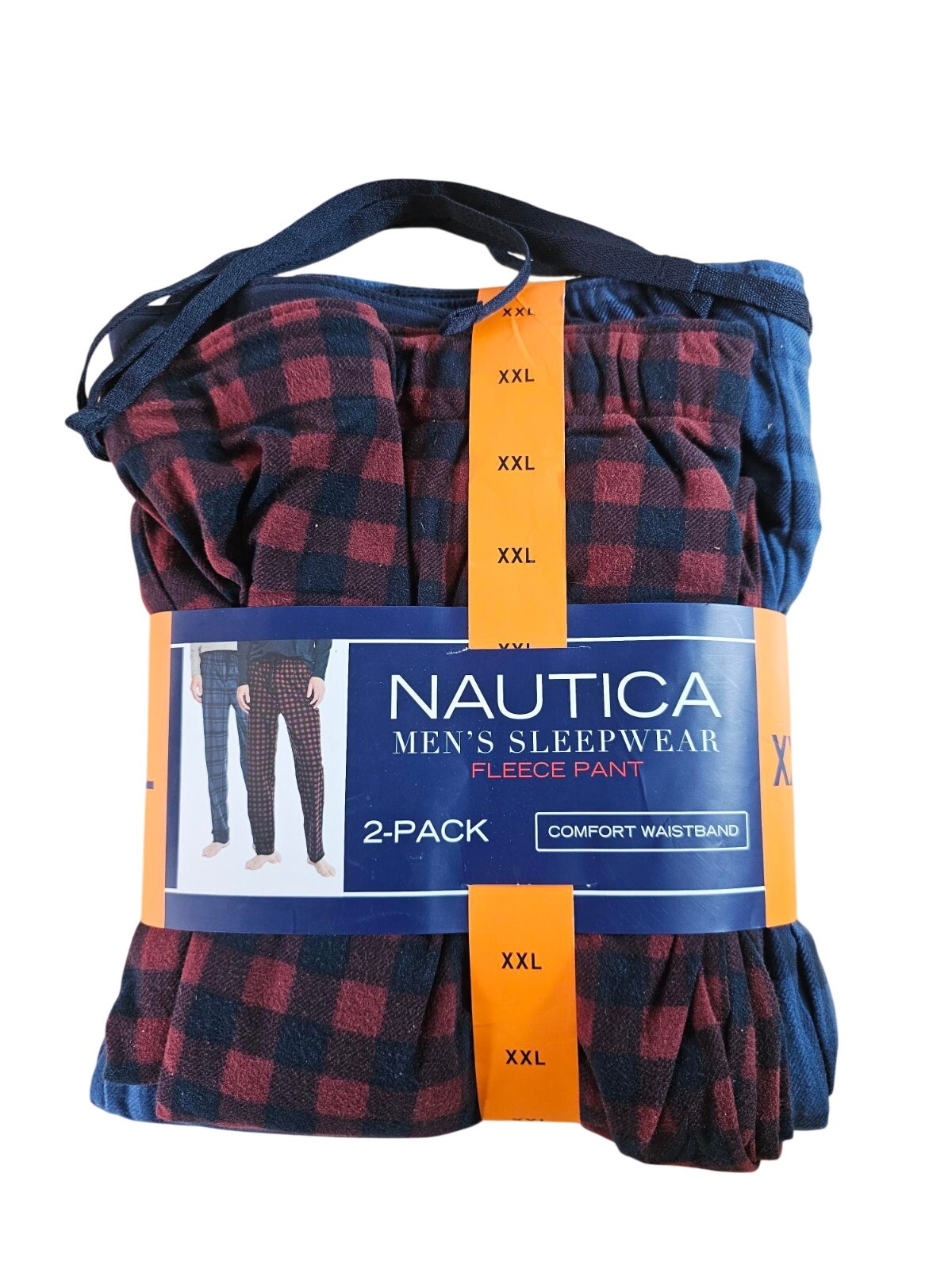 Nautica Men’s Lounge Pants Soft Fleece Pajama Pants Pockets Red Blue XXL / 2XL
