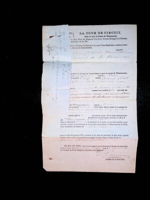 CANADA QUEBEC 1869 STAMPLESS COUR DE CIRCUIT TEMISCOUATA BREF DE SAISIE