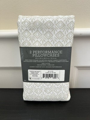 Threshold Performance KING Set 2 Pillowcases Beachcomber Print White Beige 400TC