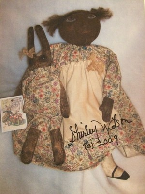 PATTERN Primitive Black 21'' Spring FOLK ART DOLL & 17'' Bunny Rabbit 2009