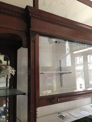 Antique Wall Cabinet Late 1800's - Early 1900's Weighted Glass Door Display Oak