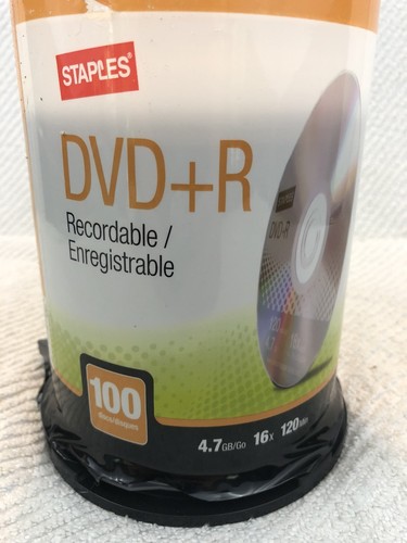 Staples 4.7GB DVD+R ,16X  120min 100 Pack