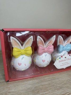 TK Maxx Easter Pastel Set Of Three Bunny Ornaments Sprinkles Bows 