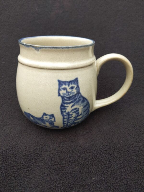 Vintage RARE TAKAHASHI Cat Coffee Mug Art Pottery Salt Glaze 