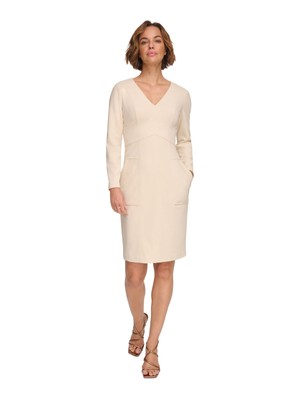 DKNY Womens Beige Banded Waist Long Sleeve Above The Knee Sheath Dress 14