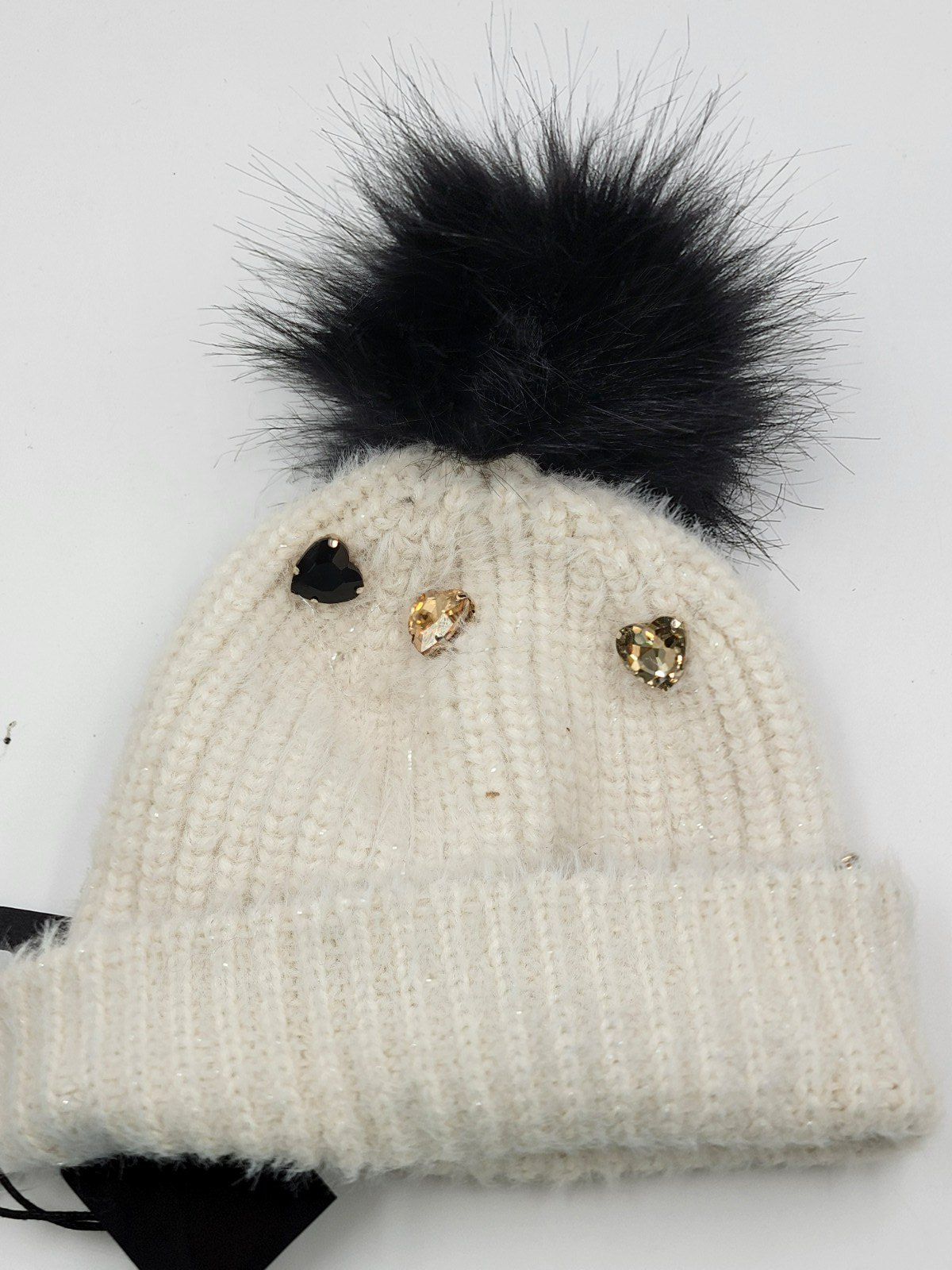 Jocelyn Faux Alpaca Crystal Embellished Hat Women's One Size Ivory Pom Pom Top - Picture 7 of 11