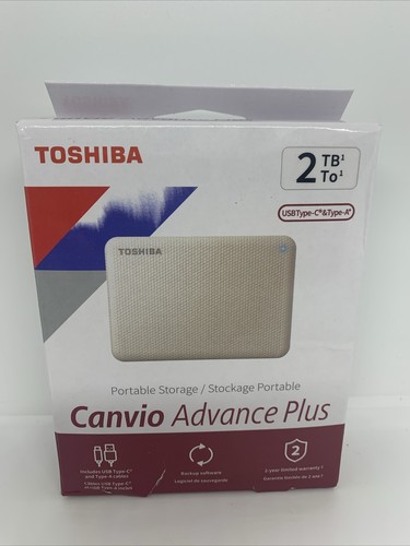 NEW Toshiba Canvio Advance Plus 2TB USB 3.0 & C Portable External Hard Drive