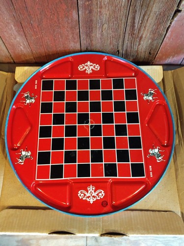 Vintage Ohio Art Co. 2 in 1 Chinese & Regular Checkers in Original Box Tin Board