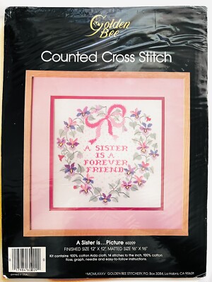 SEALED A Sister is a Forever Friend Golden Bee Counted Cross Stitch Kit 12x12''
