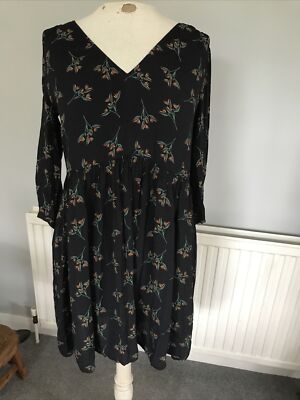 bash Flower Noir Dress Sz 1 UK 10 empire line front button back black boho