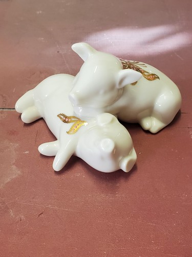 値下げ　希少　美品　LENOX PIGLET 置物　ハート Vintage 1995 Lenox China Jewels Collection Pair Of Pigs Gold