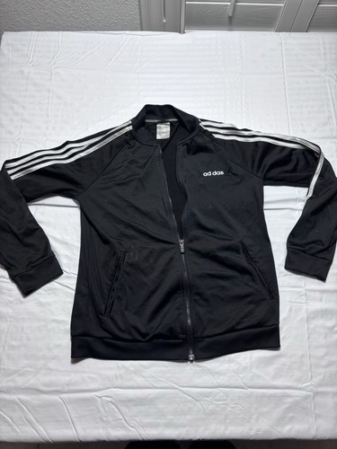 Women's Adidas Jacket Size M Black Three Stripe Full Zip