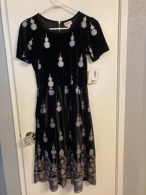 LuLaRoe ELEGANT AMELIA DRESS BLACK VELVET SILVER M MEDIUM RARE VERY HARD TO FIND
