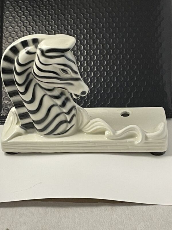 Ceramic Zebra on platform Hand Painted  with sculptural detail 9" x 6 1/2 "