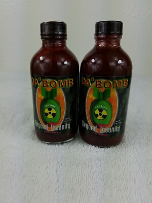 LOT of 2 Da Bomb Beyond Insanity Hot Sauce 4oz Bottle With Habanero and Chipotle