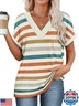 WIHOLL Summer Tops for Women Clothing 2025 Spring Break Essential Dressy Casual V Neck Easter Shirts Outfits Cute Orange Stripes L