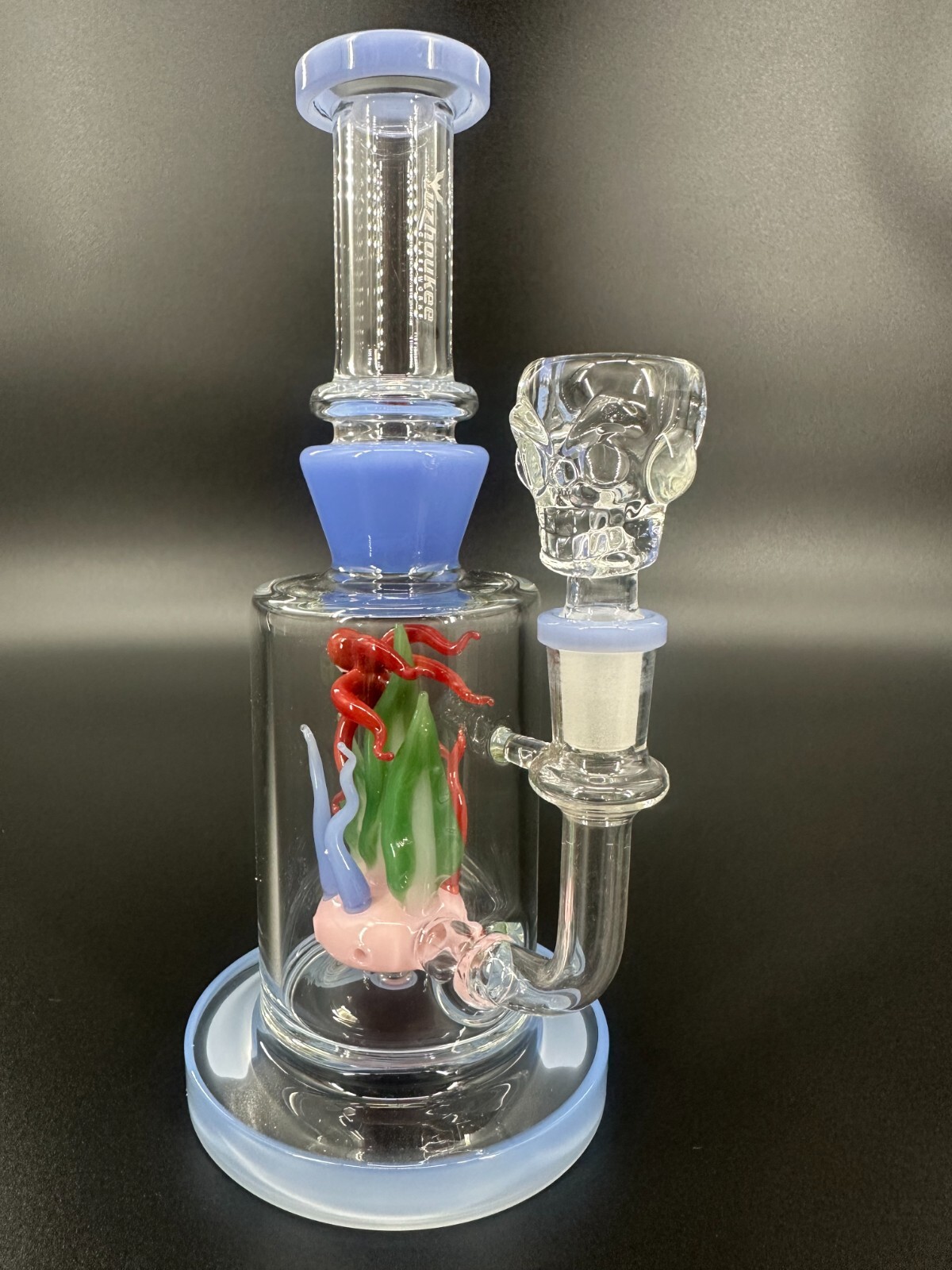 9"  Blue & red Recycler Glass Bong 14mm Bowl Water Pipes Hookah