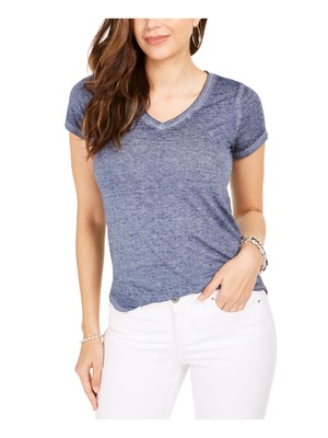 

СТИЛЬ И КОМПАНИЯ Женская темно-синяя футболка из смесового хлопка с коротким рукавом и V-образным вырезом Petites, Navy