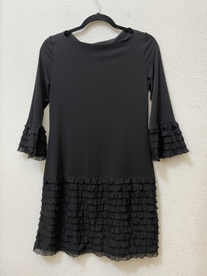 donna morgan - Mini Black Dress - Size 4 - Ruffles on Sleeves & Bottom of Dress