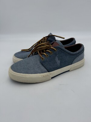 Polo Ralph Lauren Men's Size 8 D Blue Faxon Classic Low-Top Denim Sneakers EUC