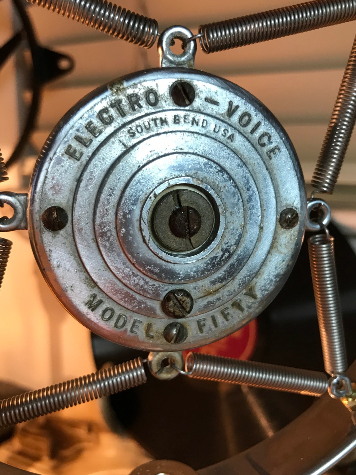 Vintage 40's Electro Voice Model Fifty Carbon Ring Spring Microphone w/ Stand