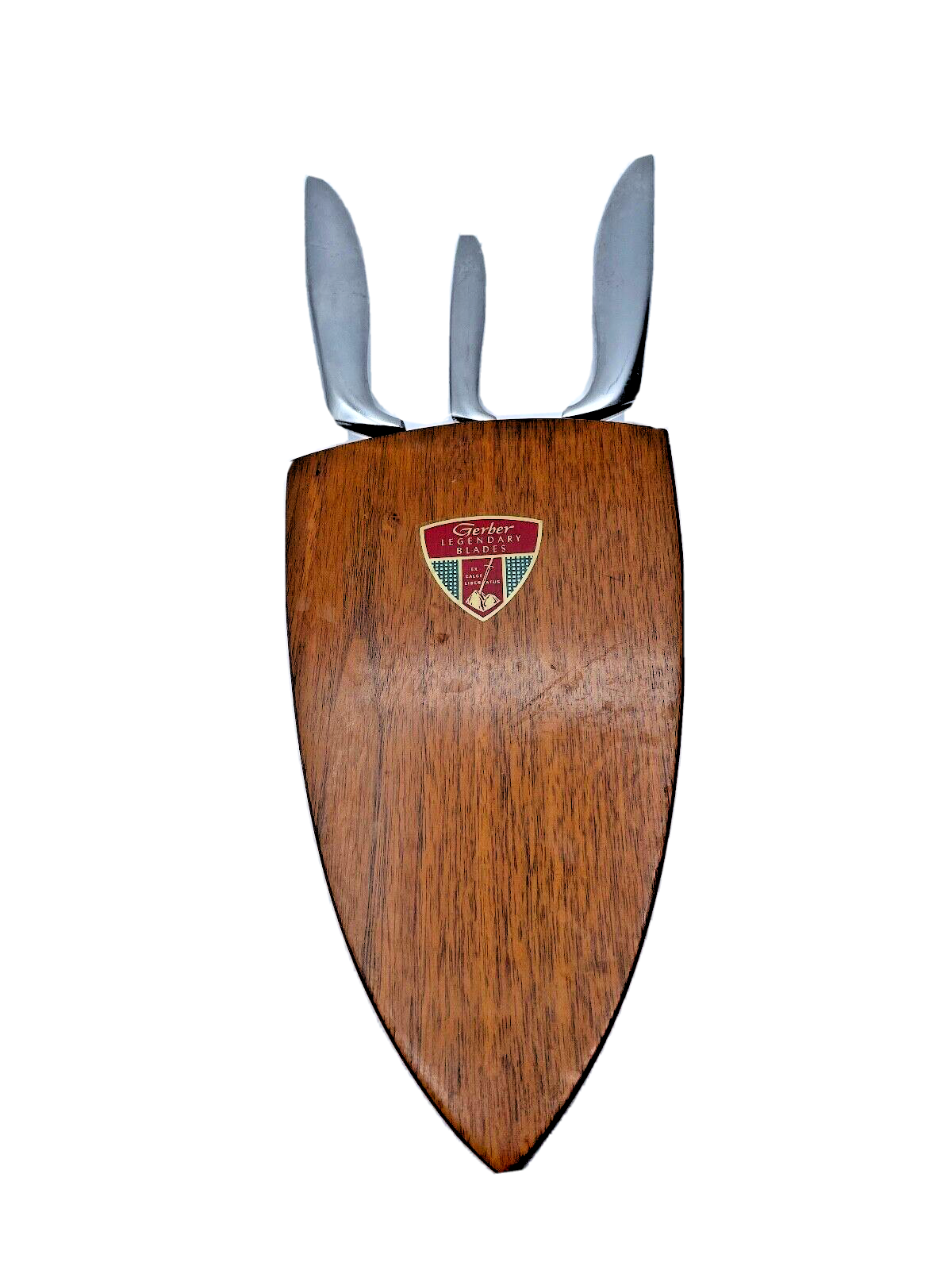 Vintage Gerber Legendary Blades 3 Kitchen Knife Set Wall - Mount Wood Shield