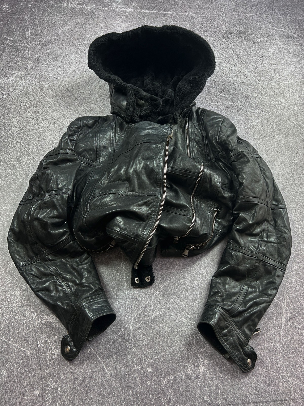 ファージャケット opium Y2K opium leather fur bomber jacket coat