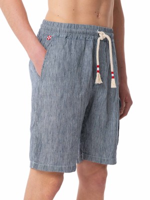 Pre-owned Mc2 Saint Barth Striped Denim Color Linen Bermuda Shorts In Blue