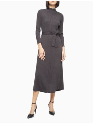 

CALVIN KLEIN Женское серое платье-свитер с рукавом 3/4 и воротником-стойкой Midi Wear To Work Sweater Dress, Серый