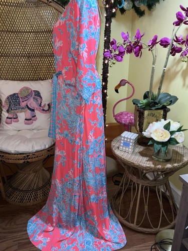 Pre-owned Lilly Pulitzer Carmynn Maxi Caftan Coral Spritz Shelly Bay Size Xs,s,m ? In Multicolor