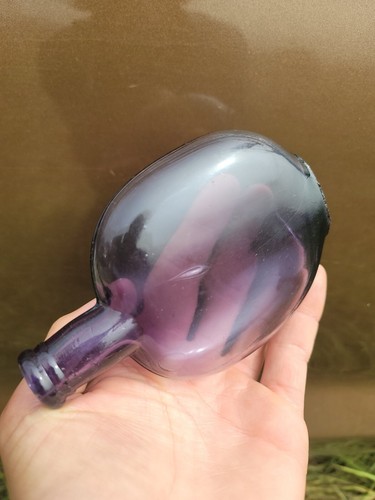 COOL 1890'S HALF PINT Amethyst Pumpkinseed Flask☆ Antique Purple Liquor Bottle!