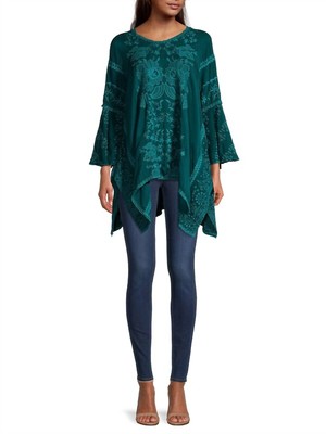 Pre-owned Johnny Was Temperty Lorelai Tunic In Lakeside - Size S In Green