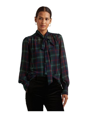 

RALPH LAUREN Женский черный топ с манжетами и подкладкой, клетчатый пуф с рукавами на пуговицах, размер