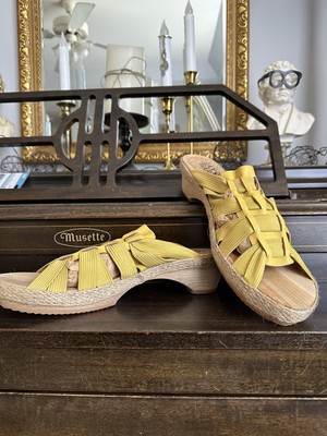 Jax & Bard Rosa Leather and Elastic Wooden Clog Yellow Sandals 7.5-8 EU 38