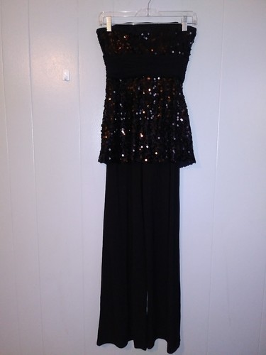 White House Black Market Sequins Strapless Jumper/One Piece Pant. Sz 0. Black.