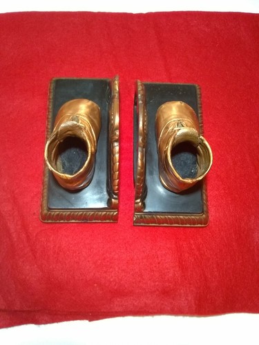 Vintage Copper/Brass Coated Baby Shoe Book Ends. Black felt Bottom Shoe Size 4