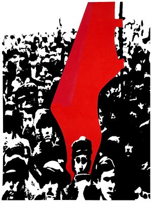 1917 Red flag hoisted by protesters quality Poster.Political Decorative Art.