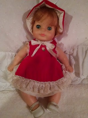1965 vintage vogue angel baby doll in red velvet outfit-made in