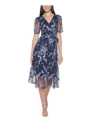 

KENSIE DRESSES Женское темно-синее платье миди с завязками на поясе и короткими рукавами + расклешенное платье, Navy