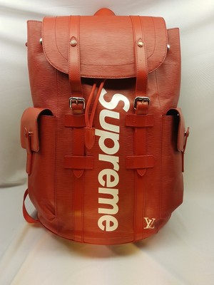 red supreme leather backpack
