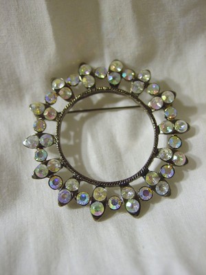 Large Circle CLEAR WHITE Art Deco Crystal Rhinestone Metal PIN BROOCH Brand NEW