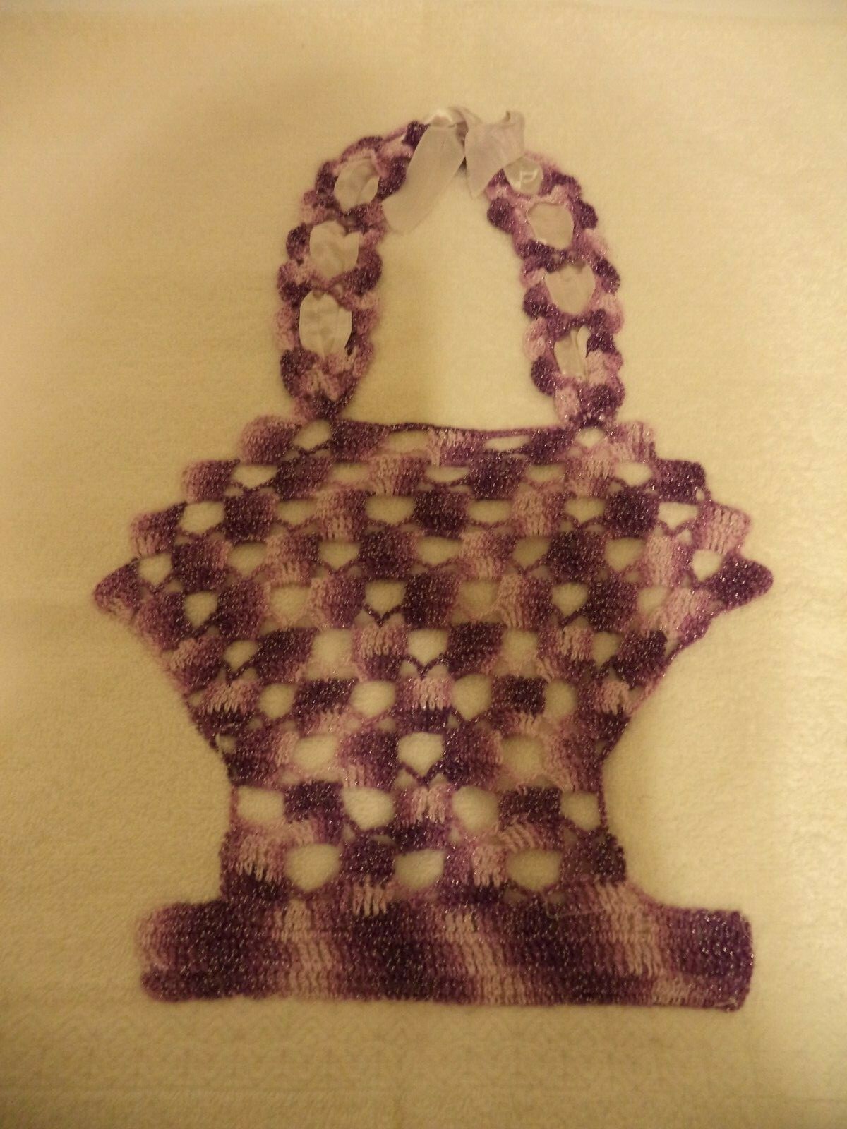 Vntg Bath Set Towel /Cloth Applique Crocheted Basket Hearts Ribbon Turkey Stitch